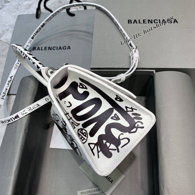 Balenciaga專櫃新款小號手提肩背女包原單沙漏包 巴黎世家塗鴉白色沙漏包 fyj1395